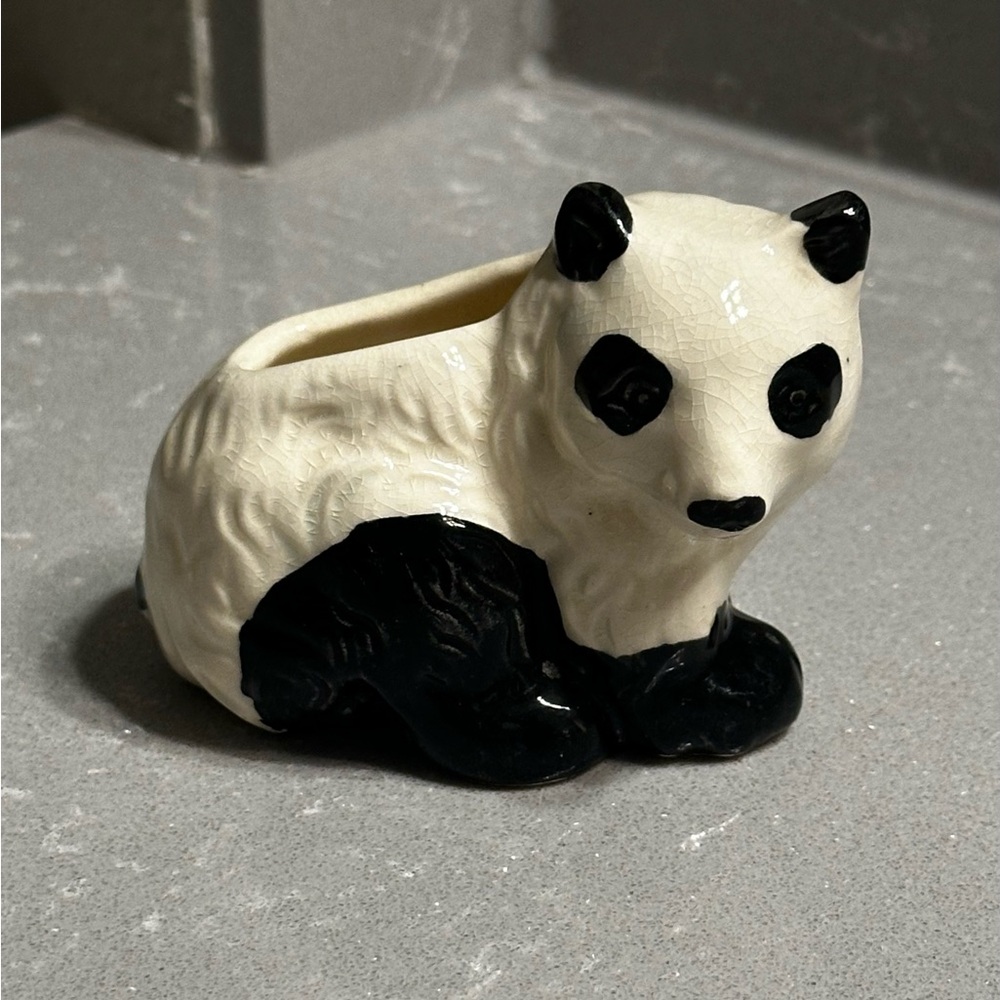 Small Cute Vintage Panda Planter 4” x 3” x 2.25” Some Crazing